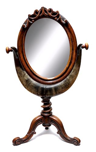 Carved Wood and Horn Mirror Height 24 1/2 x width 11 1/2 inches