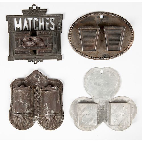 Four Tin Hanging Match Holders