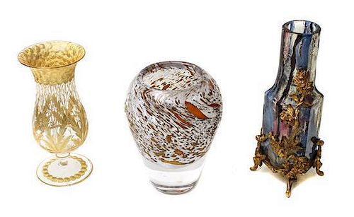 A Collection of Three Glass Vases, Height of tallest 8 inches.
