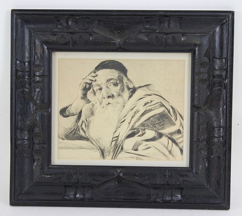 Rabbi Print In Carved Wooden Frame
