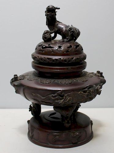 Meiji Bronze Lidded and Figural Censer as / is.