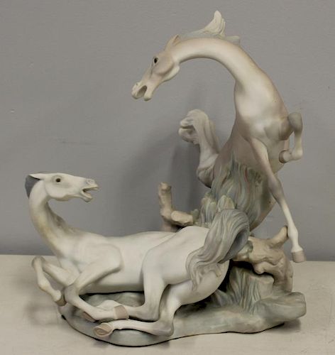 LLADRO, Porcelain Grouping Of Horses .