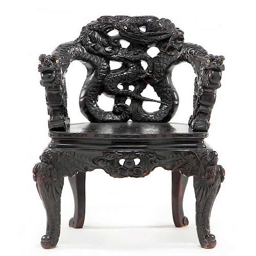 Chinese Heavily Carved Arm Chair