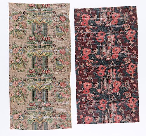 2 19th C. Glazed Chintz Textile Panels