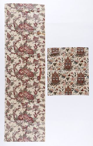 Two 19th c European Glazed Chintz Textile Panels