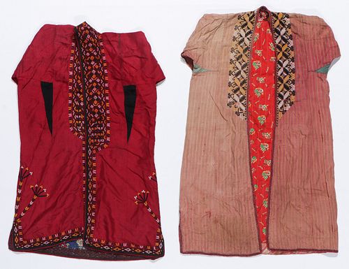 Two Antique Tekke Turkmen Red Silk Girl's Robes
