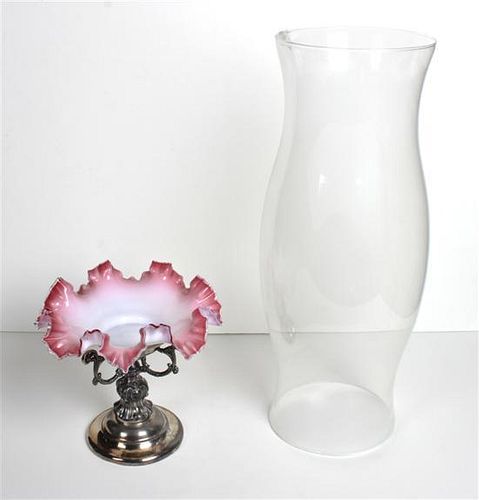 A Victorian Glass Bride's Basket, Height of larger 7 3/8 inches.