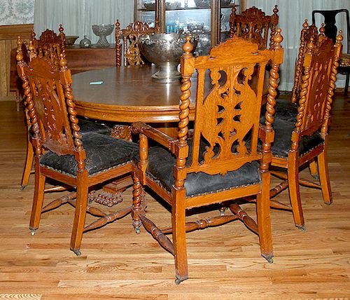 Set of Heavily Carved Oak Chairs