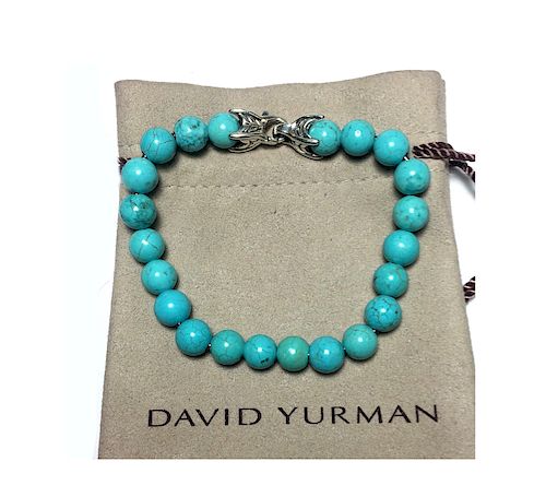 David Yurman Sterling Silver Spiritual Turquoise Beaded Bracelet 
