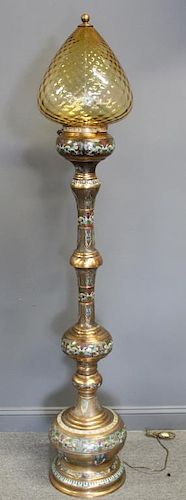 Large Antique Cloissoine Standing Lamp With