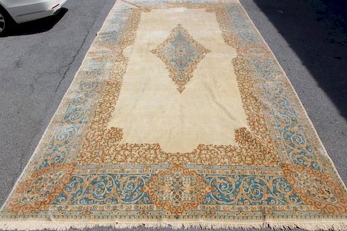 Large Antique Finely Hand Woven Kirman Carpet .