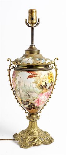 * A French Painted Metal Urn Height overall 21 inches.