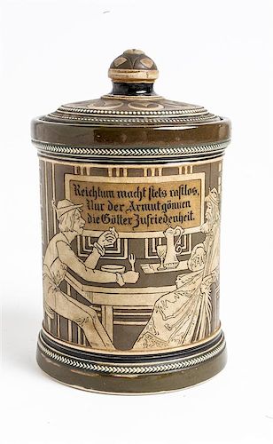 * A German Stoneware Jar Height 8 1/4 inches.
