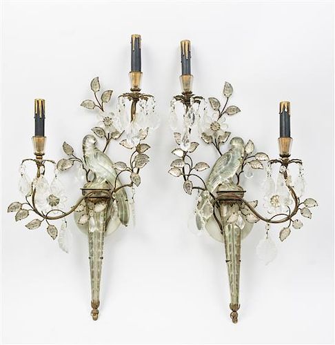 * A Pair of French Glass Sconces, attributed to Bagues Height 26 x width 13 1/2 inches.
