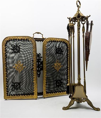* A Louis XVI Style Gilt Metal Fire Screen Height of screen 28 inches.