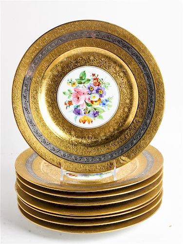 A Set of Eight Bavarian Hutschenreuther Service Plates Diameter 10 7/8 inches.