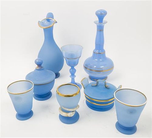 Eight Opaline Glass Table Articles Height of tallest 12 1/2 inches.