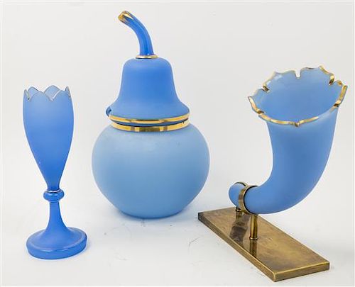Three Opaline Glass Articles Height of tallest 17 inches.