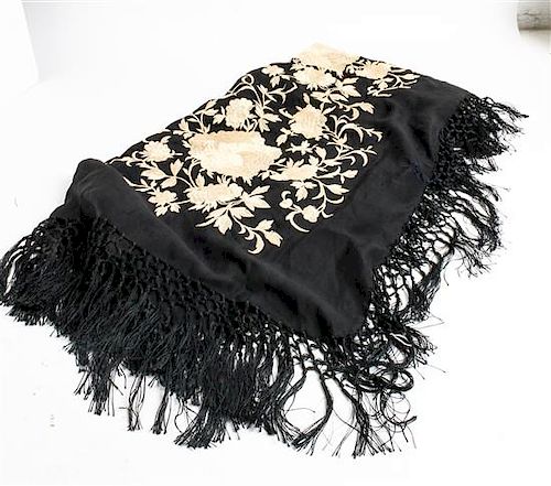 * An Embroidered Silk Shawl 50 1/2 x 47 1/2 inches.