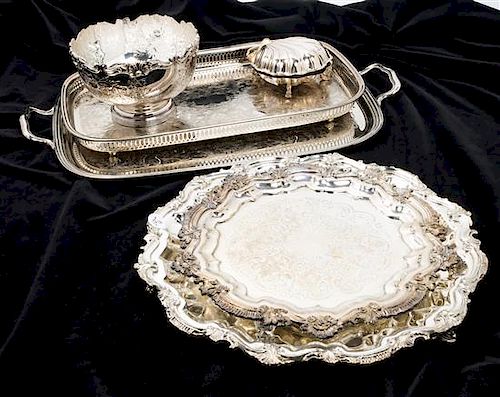 A Collection of Silver-Plate Serving Articles Width of widest 29 inches.