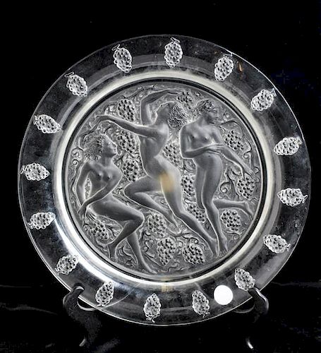 * A Lalique Molded and Frosted Glass Charger Diameter 15 5/8 inches.
