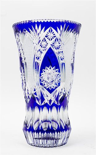 A Blue Cut to Clear Vase, St. Louis Height 15 3/4 inches.