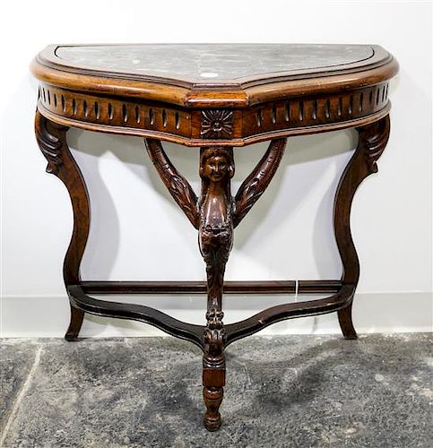 * A Baroque Style Walnut Side Table Height 24 1/2 x width 24 3/4 x depth 13 inches.