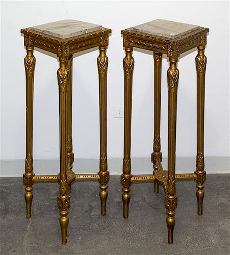 * A Pair of Louis XVI Style Giltwood Pedestals Height 39 1/2 x width 13 1/2 x depth 13 1/2 inches.