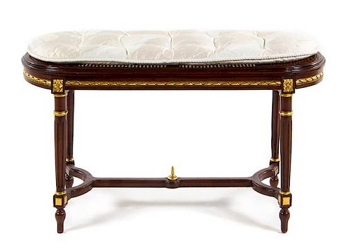 A Louis XVI Style Painted and Parcel Gilt Window Seat Width 39 inches.