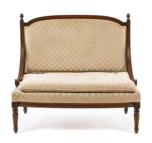 * A Louis XVI Style Settee Height 33 3/4 x width 36 x depth 19 3/4 inches.