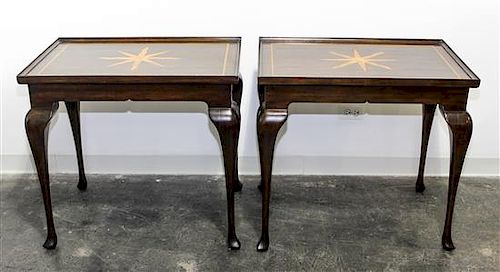 A Pair of Parcel Gilt End Tables Height 26 1/2 x width 31 x depth 21 1/2 inches.