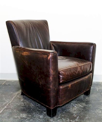 A Leather Upholstered Armchair Height 32 1/2 inches.