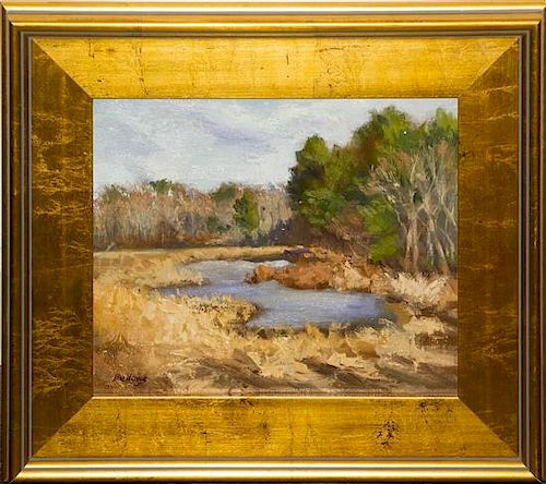 Jayne Bellows, (20th century), Landscape with pond