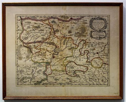 ENGRAVED MAP OF WERTHEIM Framed 20 1/4 x 24 7/8 inches.