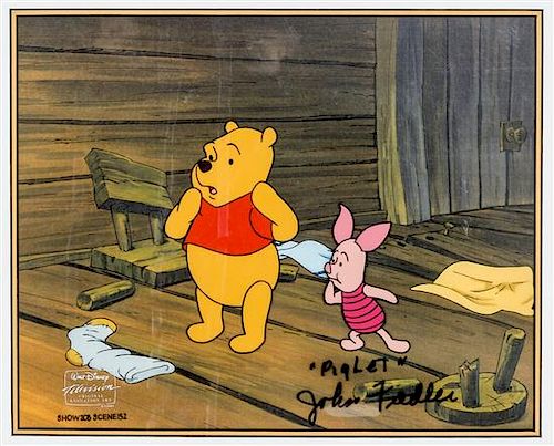 (WALT DISNEY STUDIOS) Celluloid of Winnie the Pooh and Piglet. Size of frame 14 1/2 x 16 3/4 inches. Signed.