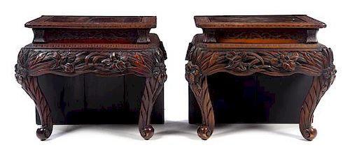 * A Chinese Carved Hardwood Table Converted to A Pair of Side Tables Height 26 3/4 x width 31 x depth 19 1/2 inches.