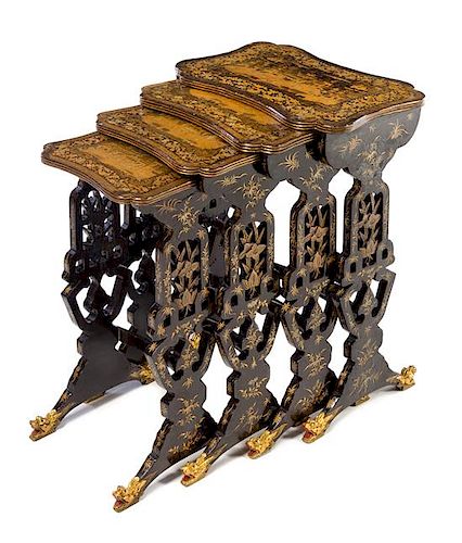 * A Set of Four Chinese Export Lacquered Nesting Tables Height 28 x width 20 x depth 13 1/2 inches.
