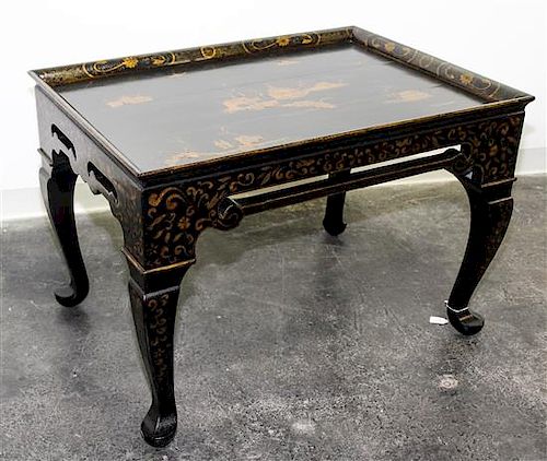 A Chinese Style Lacquered Low Table Height 24 1/4 x width 35 1/2 x depth 25 1/2 inches.