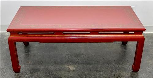 A Chinese Style Lacquered Low Table Height 18 1/2 x width 47 1/4 x depth 23 inches.