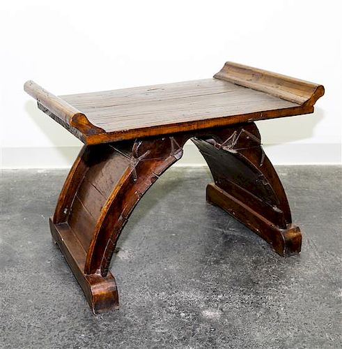 A Chinese Style Wooden Bench Height 20 1/4 inches.