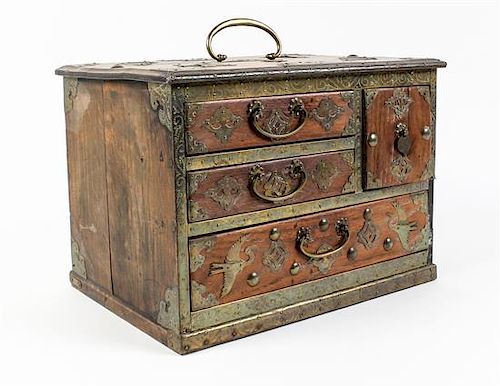* A Japanese Brass Mounted Jewelry Chest Width approximately 13 inches.