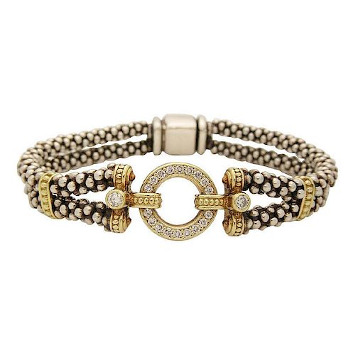 LAGOS Diamond Silver 18K Caviar Circle Game Bracelet
