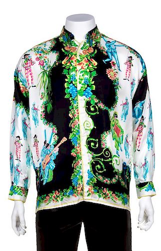 A Gianni Versace Silk Atelier Print Shirt, Size 48.