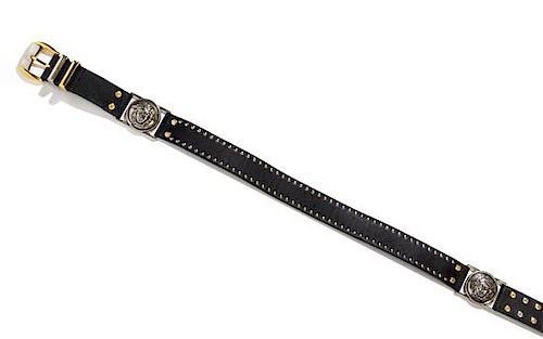 A Gianni Versace Black Leather Belt, Size 85/34.