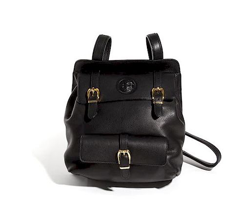 A Gianni Versace Black Leather Backpack, 11.75" x 11" x 4.5".