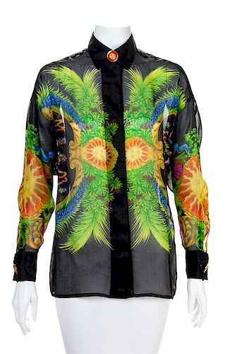 A Gianni Versace Silk Sheer Print Shirt, Size 38.