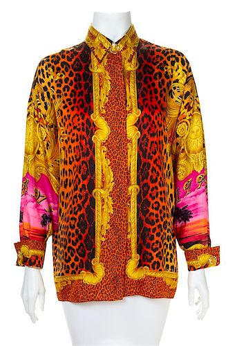 A Gianni Versace Silk Print Shirt, Size 44.