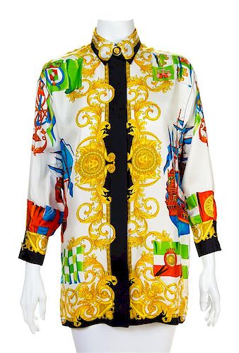 A Gianni Versace Silk Print Shirt, Size 40.