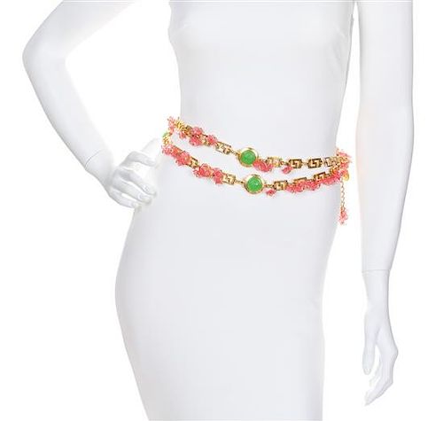 A Gianni Versace Pink Floral and Greco Link Belt, 60" x 1".