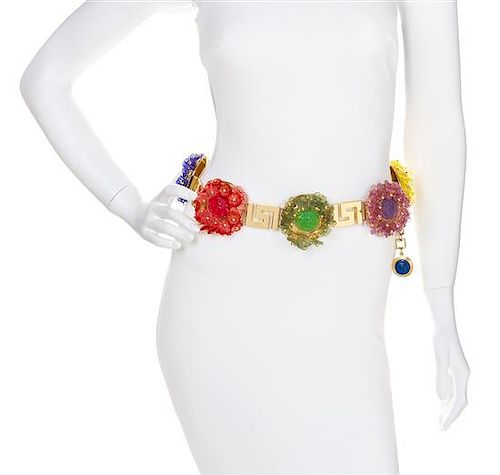 A Gianni Versace Multicolor Floral and Greco Link Belt, 34" x 3.5".
